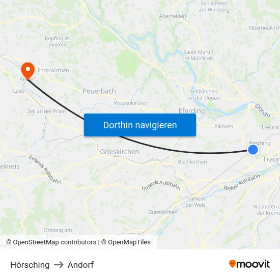 Hörsching to Andorf map