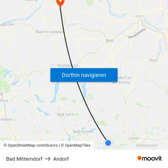 Bad Mitterndorf to Andorf map