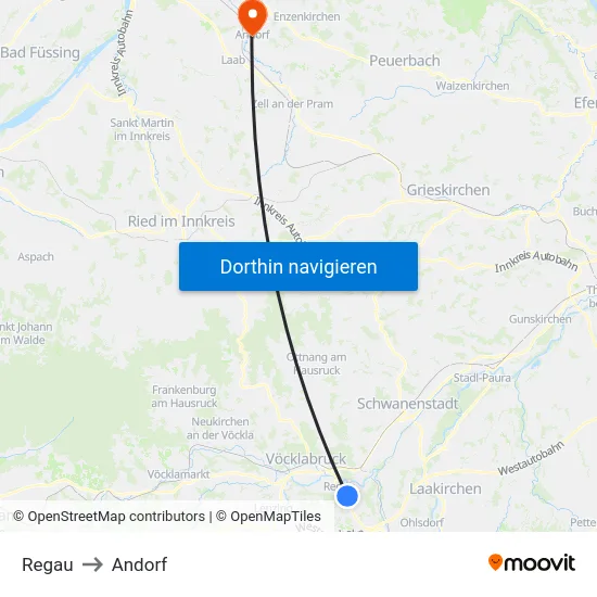 Regau to Andorf map