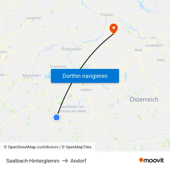 Saalbach-Hinterglemm to Andorf map