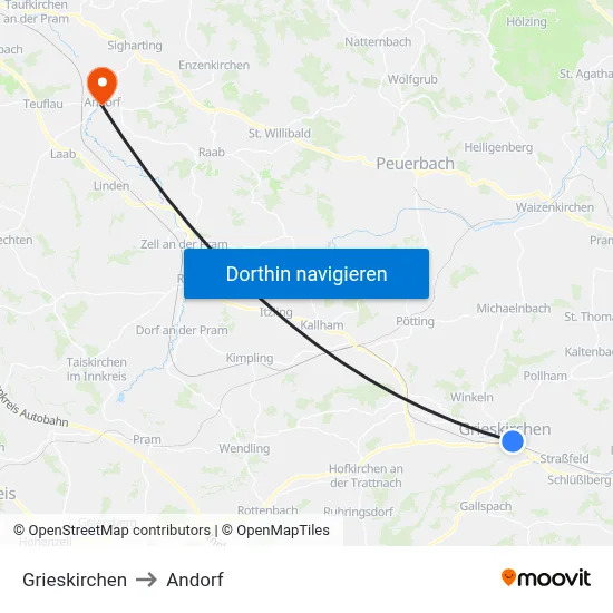 Grieskirchen to Andorf map