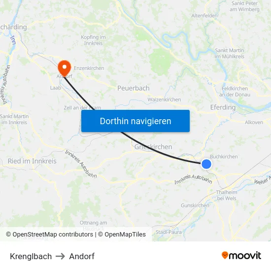 Krenglbach to Andorf map
