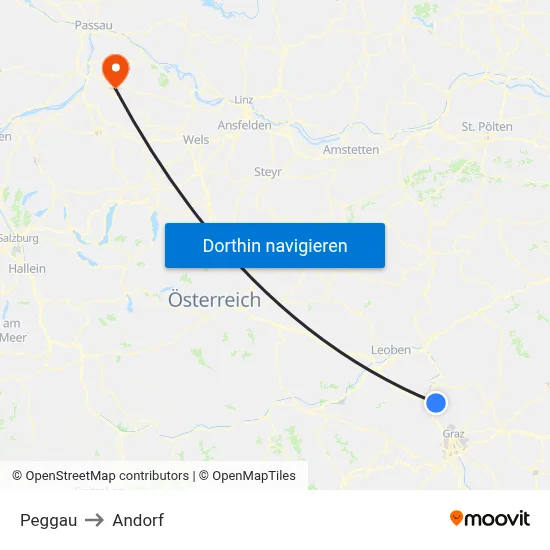 Peggau to Andorf map