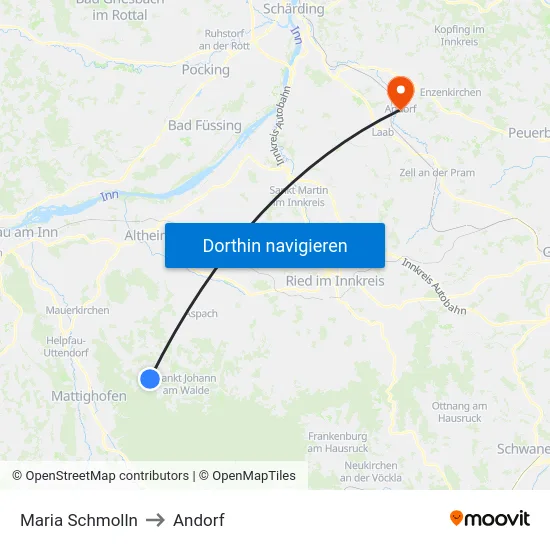Maria Schmolln to Andorf map