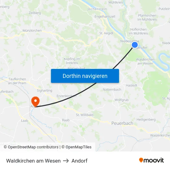 Waldkirchen am Wesen to Andorf map