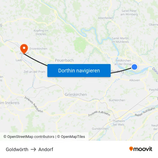 Goldwörth to Andorf map