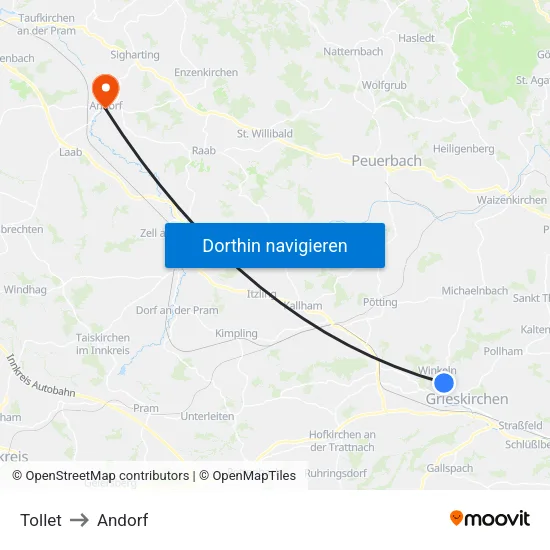 Tollet to Andorf map