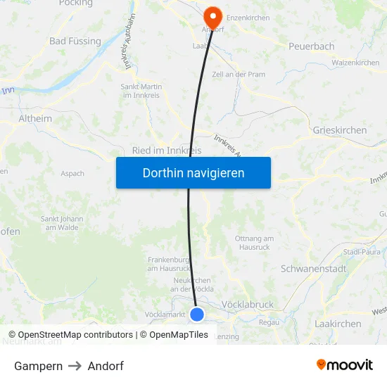 Gampern to Andorf map