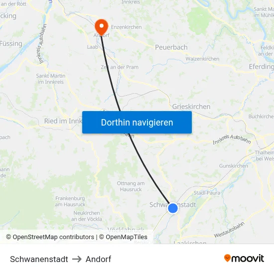 Schwanenstadt to Andorf map