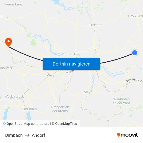 Dimbach to Andorf map