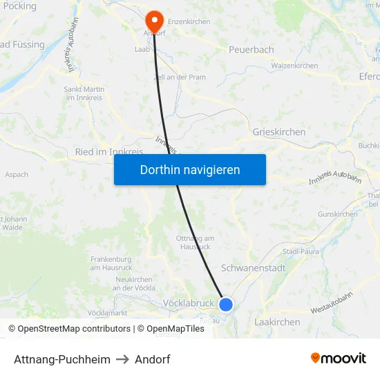 Attnang-Puchheim to Andorf map