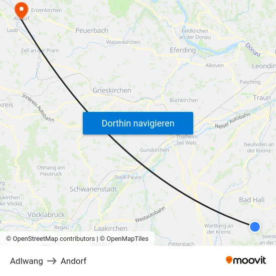Adlwang to Andorf map