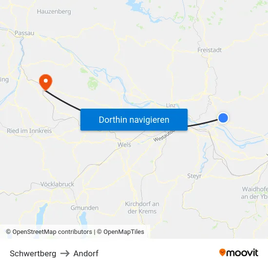 Schwertberg to Andorf map