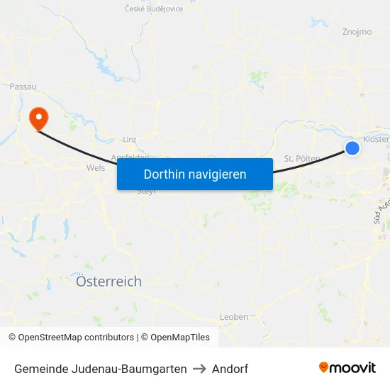 Gemeinde Judenau-Baumgarten to Andorf map