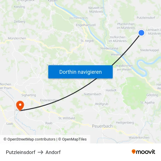 Putzleinsdorf to Andorf map