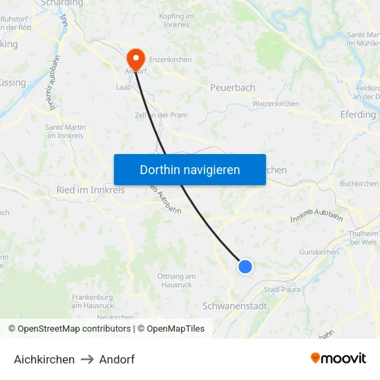 Aichkirchen to Andorf map