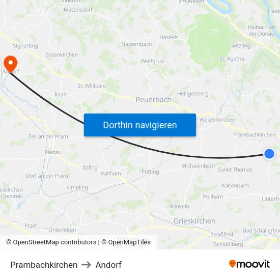 Prambachkirchen to Andorf map