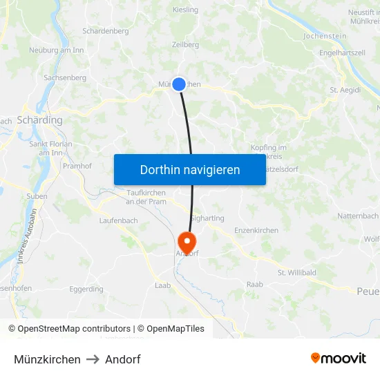 Münzkirchen to Andorf map