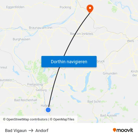 Bad Vigaun to Andorf map