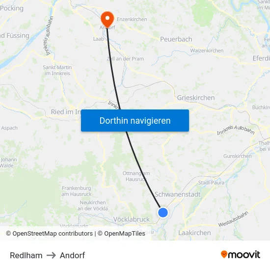 Redlham to Andorf map