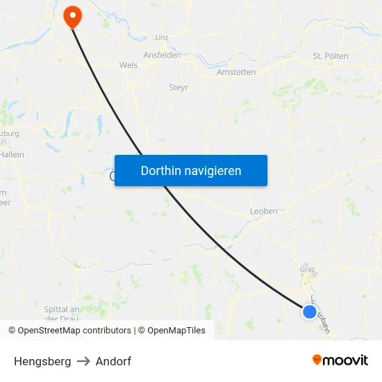 Hengsberg to Andorf map