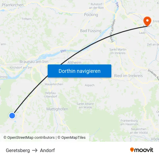 Geretsberg to Andorf map