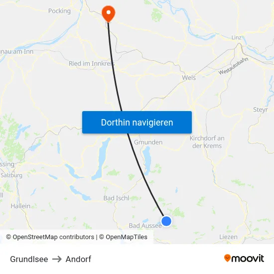 Grundlsee to Andorf map