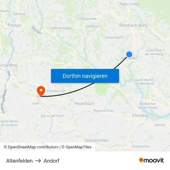 Altenfelden to Andorf map