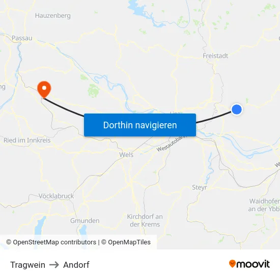 Tragwein to Andorf map