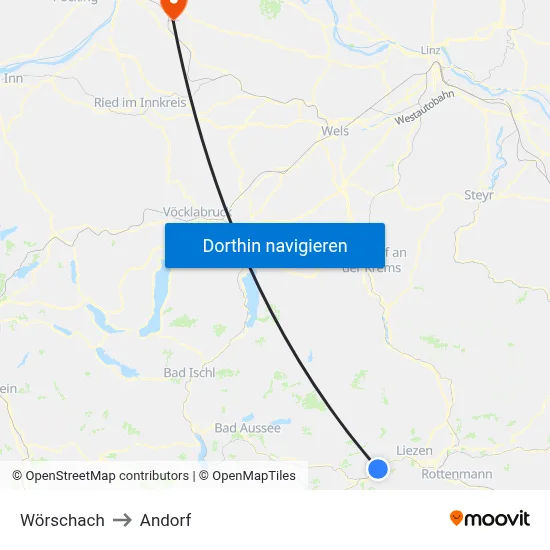 Wörschach to Andorf map