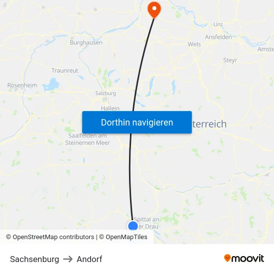 Sachsenburg to Andorf map