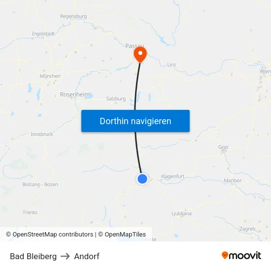 Bad Bleiberg to Andorf map