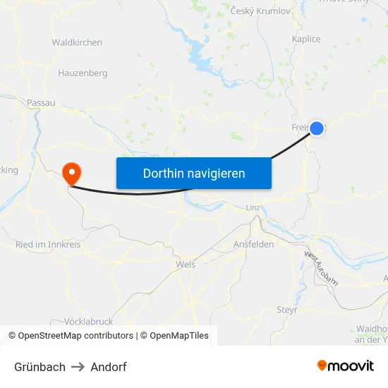 Grünbach to Andorf map