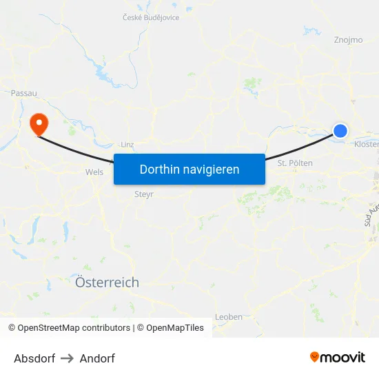 Absdorf to Andorf map