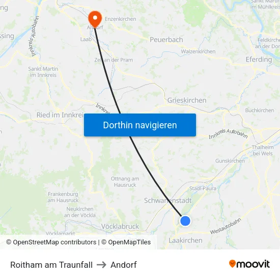 Roitham am Traunfall to Andorf map
