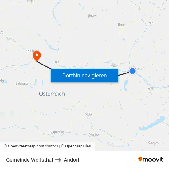 Gemeinde Wolfsthal to Andorf map