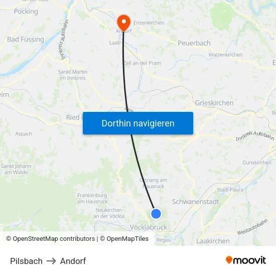 Pilsbach to Andorf map
