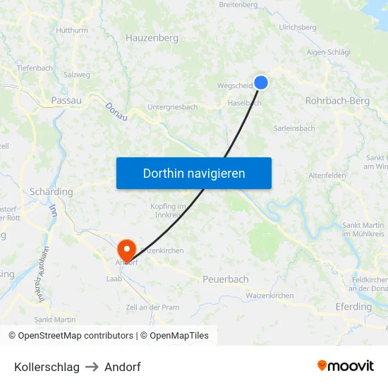 Kollerschlag to Andorf map