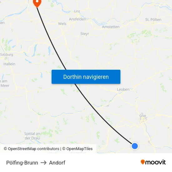 Pölfing-Brunn to Andorf map