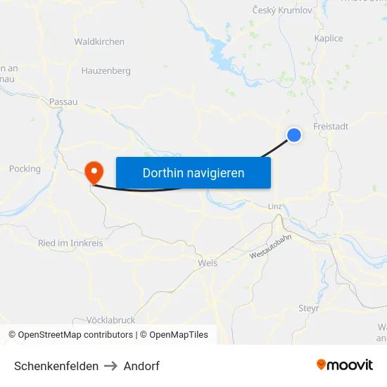 Schenkenfelden to Andorf map
