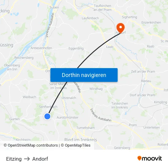 Eitzing to Andorf map