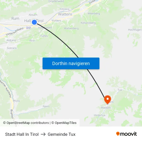 Stadt Hall In Tirol to Gemeinde Tux map