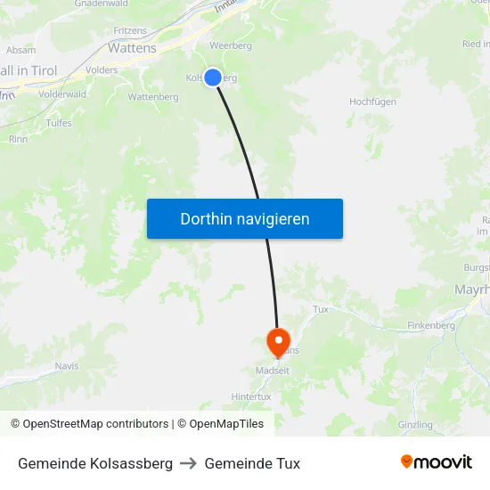 Gemeinde Kolsassberg to Gemeinde Tux map