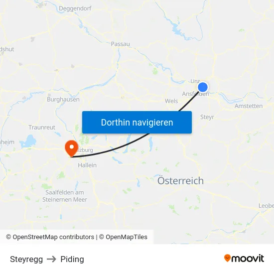 Steyregg to Piding map