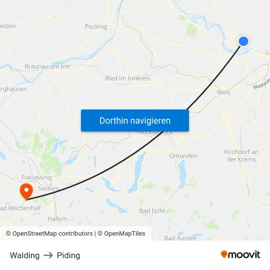 Walding to Piding map