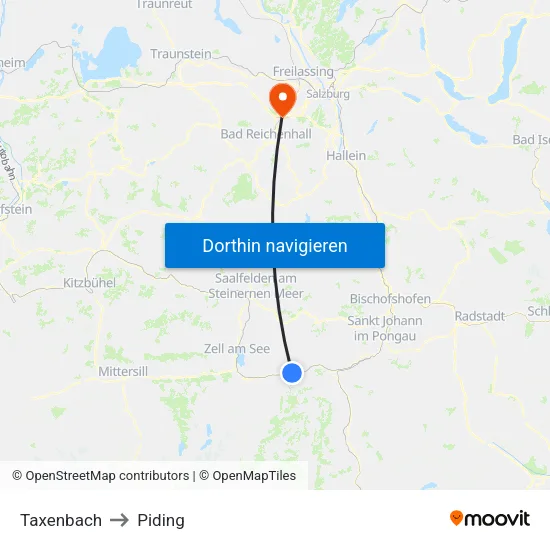Taxenbach to Piding map