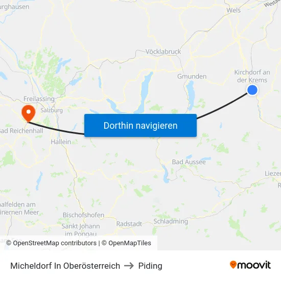 Micheldorf In Oberösterreich to Piding map