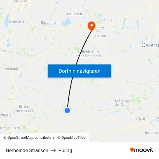 Gemeinde Strassen to Piding map