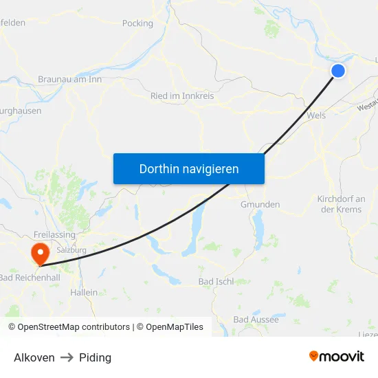 Alkoven to Piding map