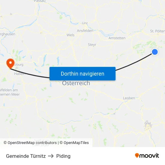 Gemeinde Türnitz to Piding map